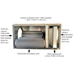 Caisson filtre et charbon actif pour retenir graisse et odeur sortie sans extraction extérieur professionnelle