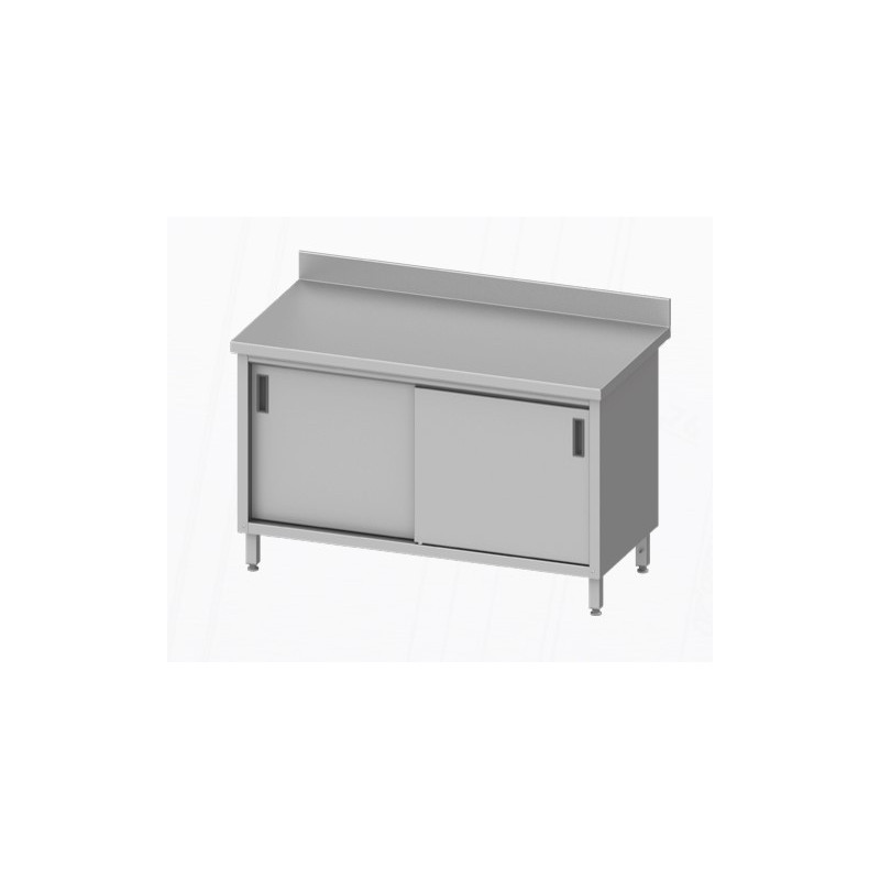 Meuble/table Inox portes coulissantes avec dosseret plan de travail fermé avec étagère