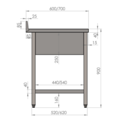 Plonge P 700, 2bacs inox pro